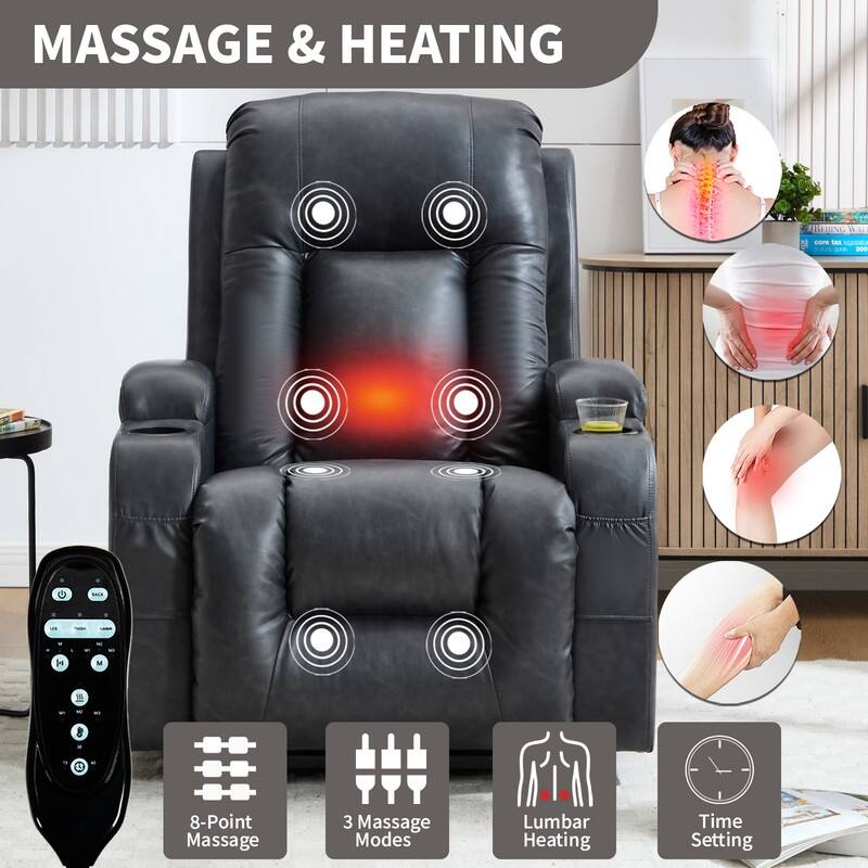 PU Infinite Position Power Lift Recliner with Massage, Heat & USB Charging - 350 LB Capacity