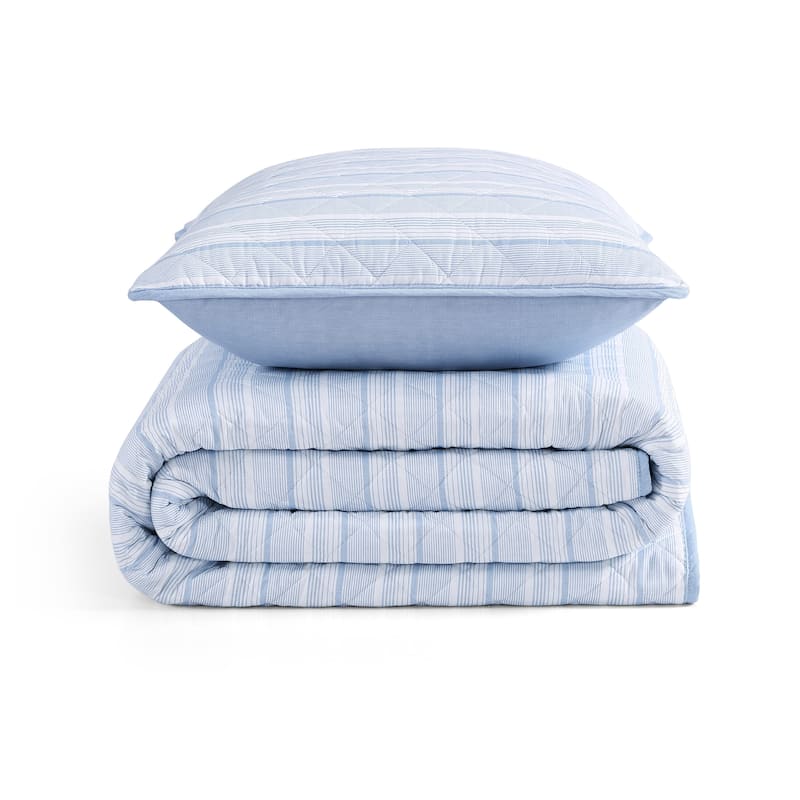 Tommy Hilfiger Sailing Stripe Cotton Blue Quilt Set