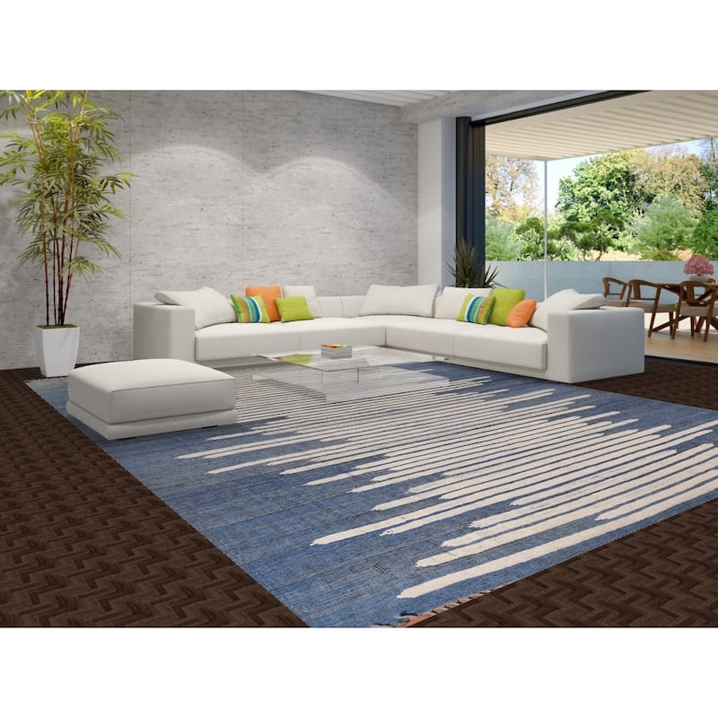 Striped Moroccan Modern Large Area Rug Hand-Knotted Wool Carpet - 11'9"x 15'8"