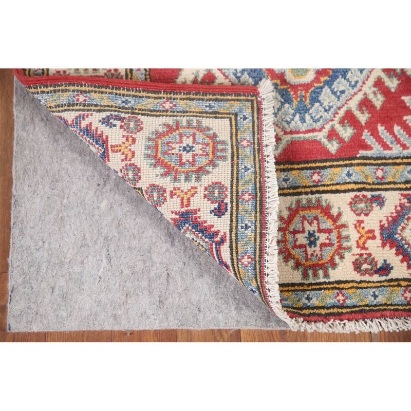 Hand Knotted Oriental 100% Wool Carpet Traditional Geometric Red Kazak Area Rug - 6' 5'' X 2' 8''