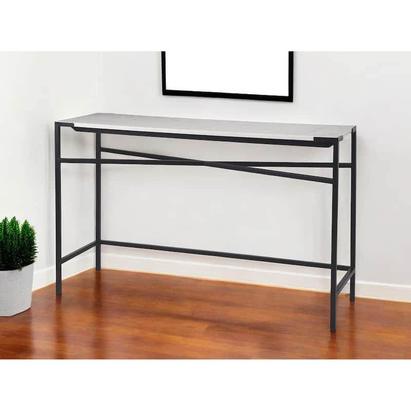 HomeRoots 50" White and Black Genuine Marble and Metal Console Table - 50' X '30' X '16 - White