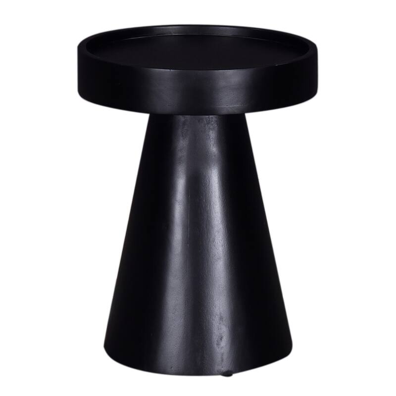 Side End Table, 16 Inch Raised Edge Round Top, Flared Base, Black Wood