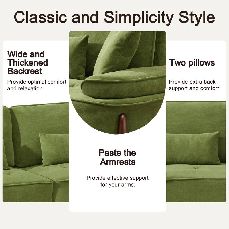 103-inch Green Foam Sofa with Pillows for Multiple Spaces