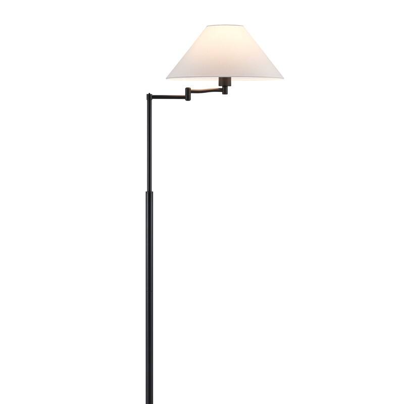 KAWOTI Modern Swing Arm Floor Lamp with Conical White Shade - W21.25" x D 15.5" x H62.25"