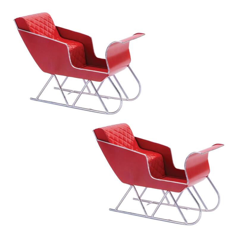 Sleigh Christmas Figurines - 12" - Red and Silver - Set of 2