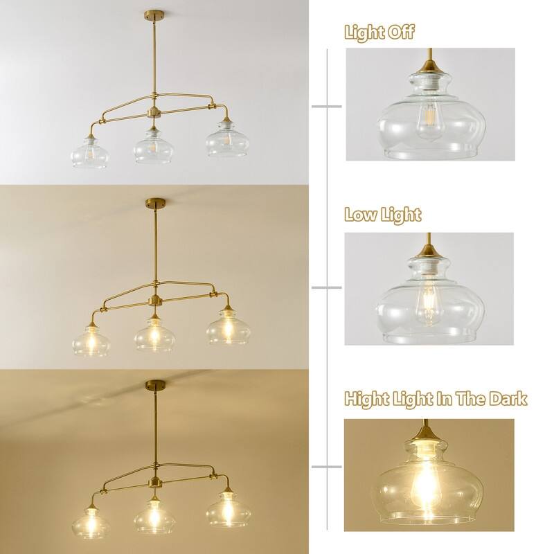 Modern Linear Chandelier Gold Chandeliers Kitchen Island Lighting with Clear Glass Shade - 3 / 4 / 5 Lights
