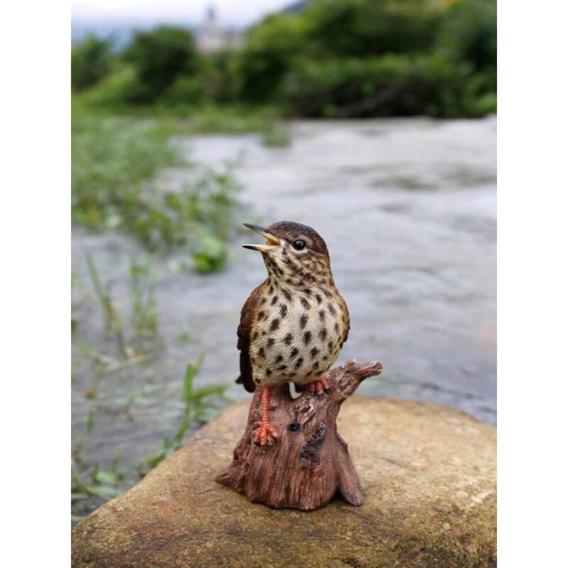 7.75" Sound Activated Standing Songbird Outdoor Garden Statue