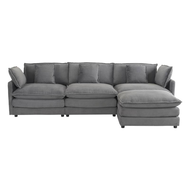 Modern Modular Sectional Sofa with Movable Ottoman and Deep Cushions and Storage Pockets for Small Space Living Room