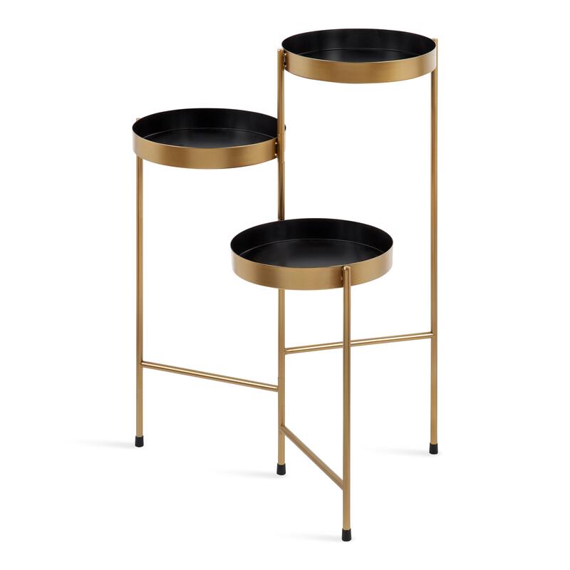 Kate and Laurel Finn Metal 3-tier Modern Plant Stand - 16x21x30 - Black/Gold