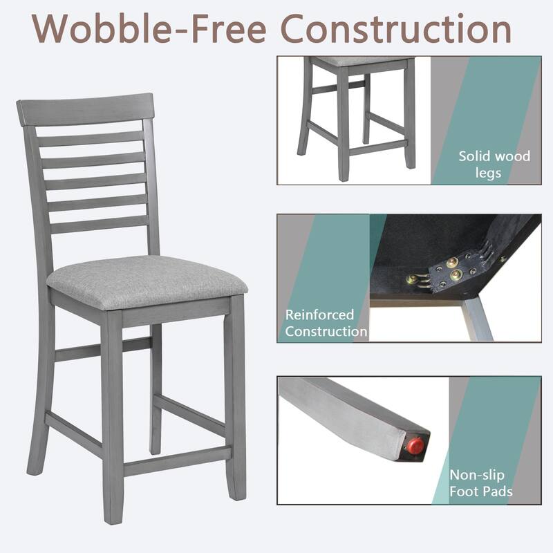 Dining Chairs Only, Wooden Counter Height Chairs Set of 4, Kitchen Chair with Padded Seat, Upholstered Counter Height Chair