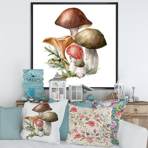 Designart 'Autumn Composition With Mushrooms Amanita Muscaria' Traditional Framed Canvas Wall Art Print