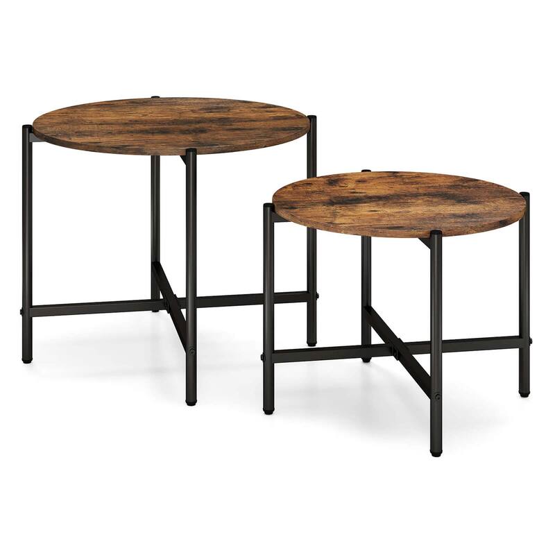 Costway Round Coffee Table Set of 2 21.5" & 25.5" Nesting Coffee - See Details