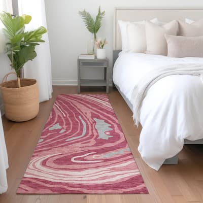 Machine Washable Indoor/ Outdoor Abstract Brushstrokes Chantille Rug