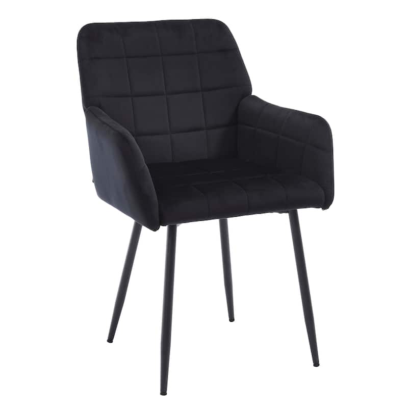 Set of 2 Velvet Upholstered Dining Chairs with Armrests and Metal Legs