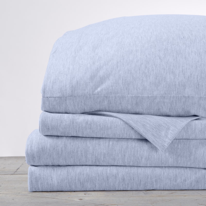 Premium Heathered Melange T-Shirt Jersey Knit Sheet Set - Twin - Light Blue