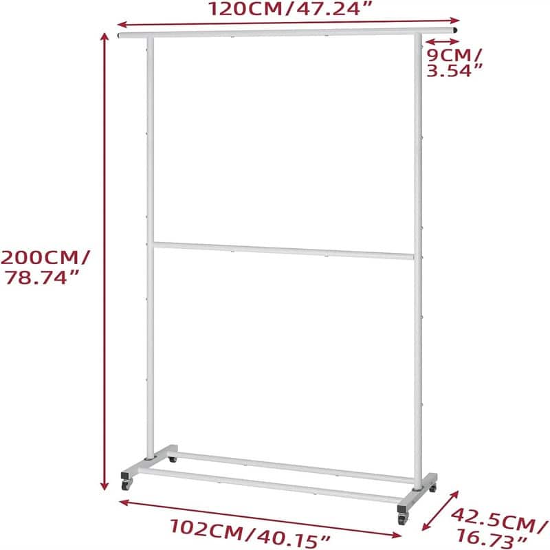 Double Rod Clothing Garment Rack - 47.24"D x 16.73"W x 78.74"H
