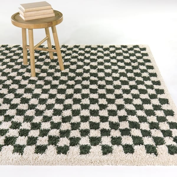 Covey Plush Checkered Thick Shag Area Rug