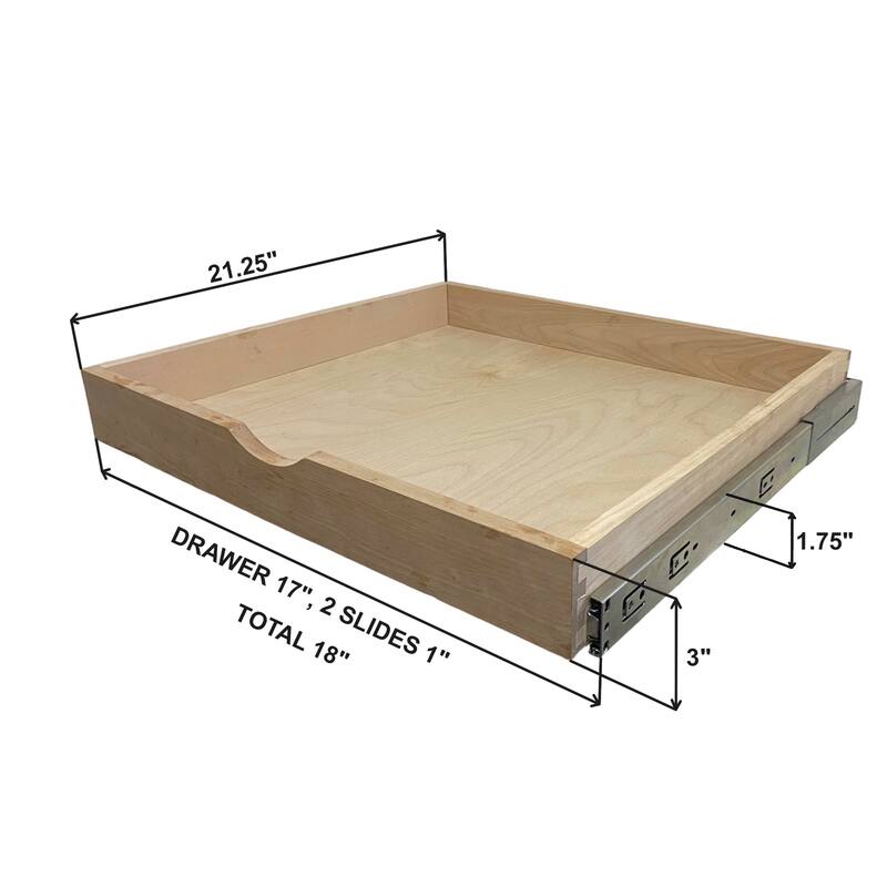 Soft-Close DIY Slide Out Cabinet Shelf Pull-Out Wood Drawer Storage - B21: Overall(18" W x 21.25" D x 3" H)