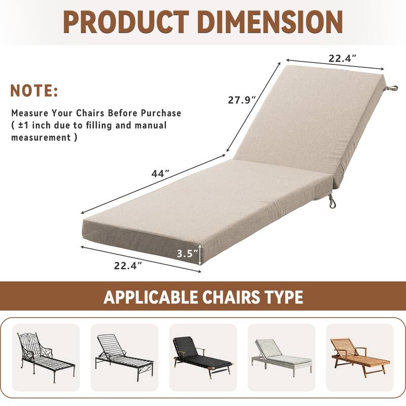 Gymojoy 72x22x3.5 Inch Outdoor Chaise Lounge Cushion, Waterproof Patio & Pool Chair Cushion with Removable Cover