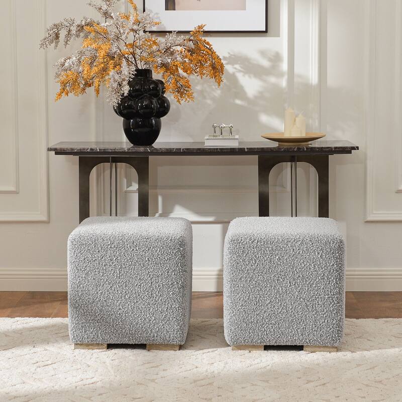 KINWELL 18.5" W Square Boucle Upholstered Ottoman Entryway Footstool