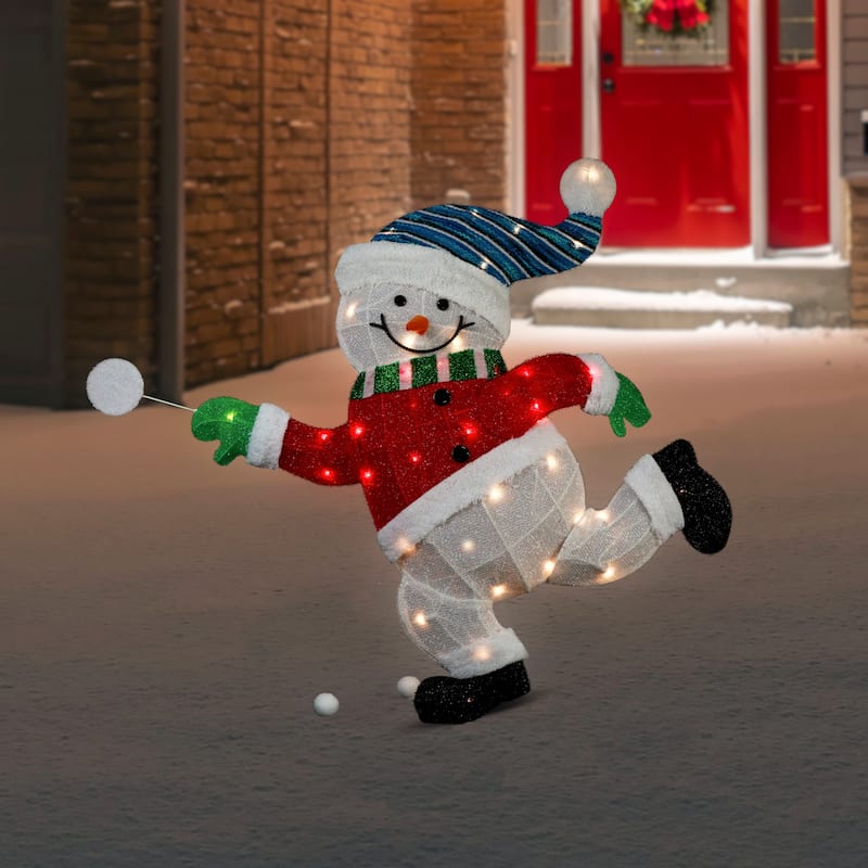 Lighted Snowman with Snowball Outdoor Christmas Decoration - 36.25" - Clear Lights - 36.25