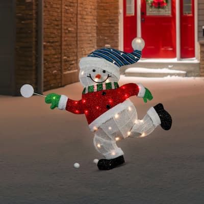 Lighted Snowman with Snowball Outdoor Christmas Decoration - 36.25" - Clear Lights - 36.25