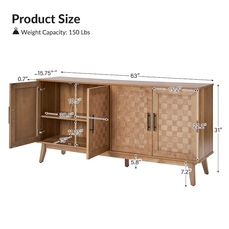 Jack Modern 63" Wide Sideboard with Handwoven Doors and Adjustable Shelf by HULALA HOME