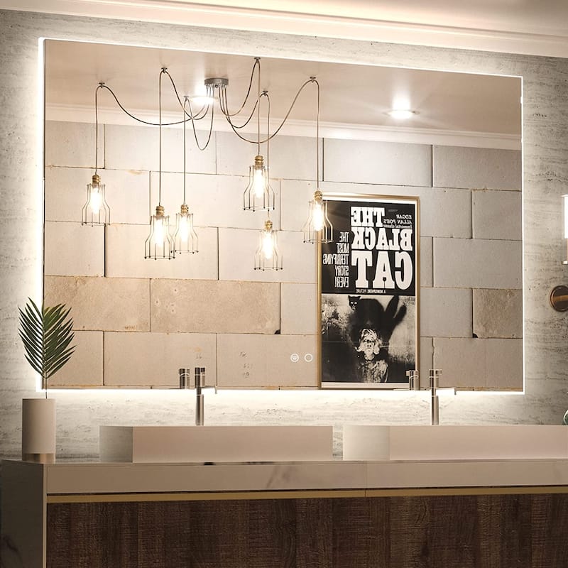 KEONJINN 3 Color LED Backlit Bathroom Vanity Wall Mirror, Anti-Fog, Dimmable - 55x36