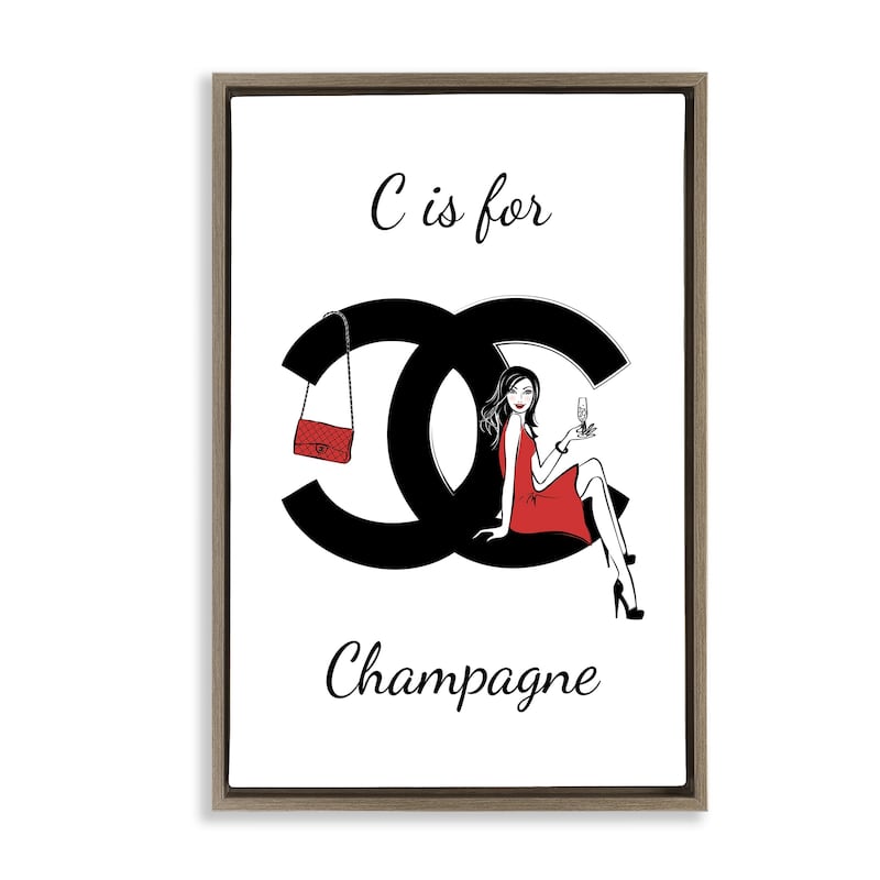 Stupell Glam C Is For Champagne Framed Floater Canvas Wall Art Design By Martina Pavlova - 17 x 25 - Brown