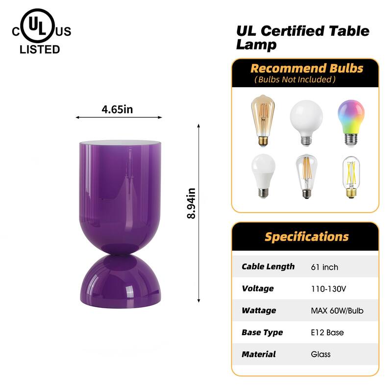 9 in. Modern Glass Small Table Lamp with E12 Base (Bulb not included)