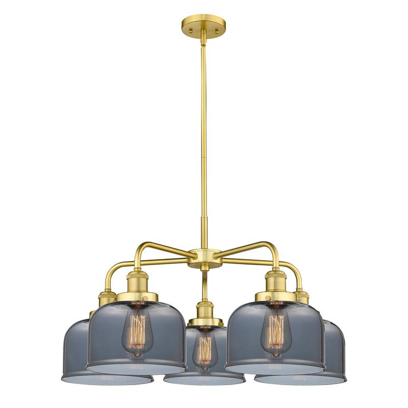 Innovations Lighting Bell - 5 Light 26" Stem Hung Chandelier - Satin Gold/Light Smoke