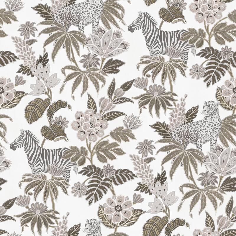 Galerie Wallcoverings Into The Wild Leopard and Zebras Floral Non-woven Metallic Wallpaper Roll