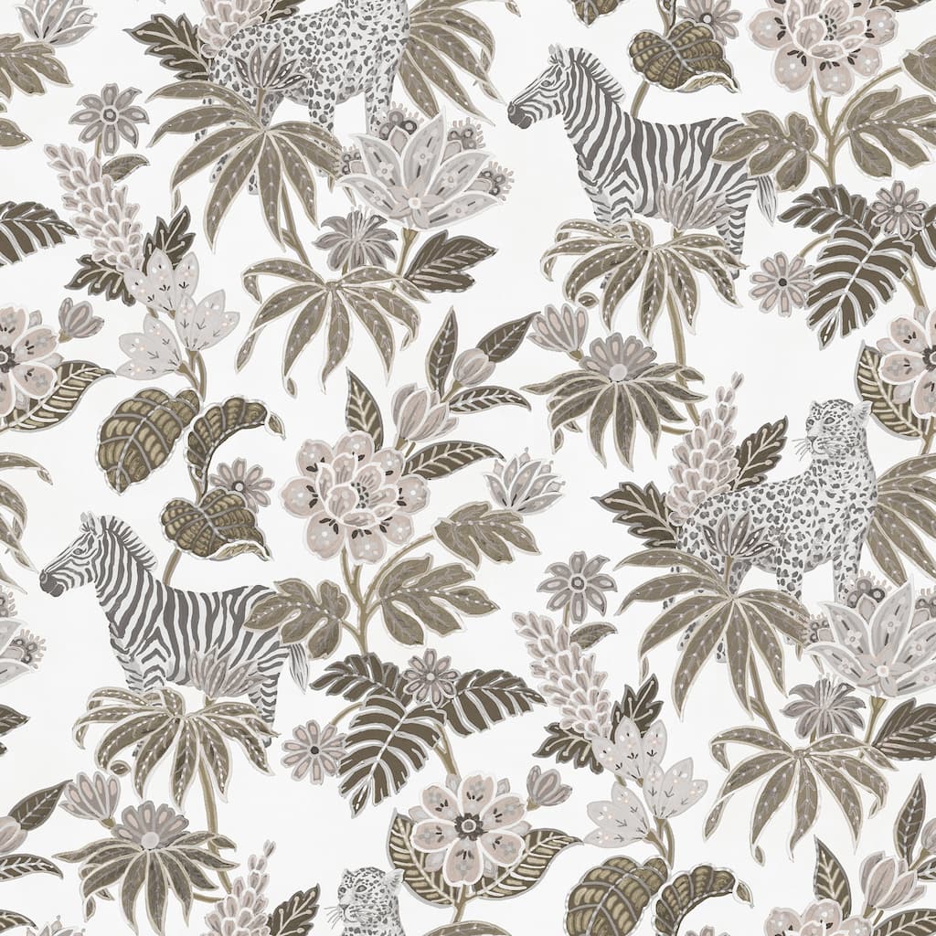 Galerie Wallcoverings Into The Wild Leopard and Zebras Floral Non-woven Metallic Wallpaper Roll