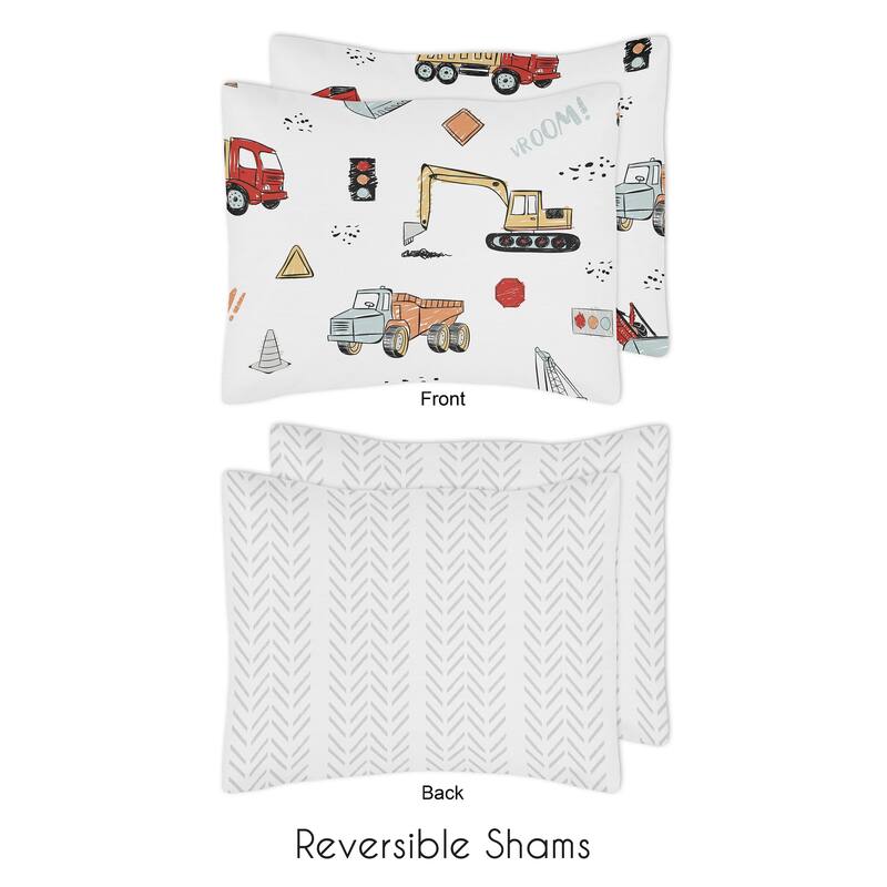 Sweet Jojo Designs Construction Truck Boy 3pc Full/Queen Comforter Set - Grey Yellow Orange Red and Blue Transportation