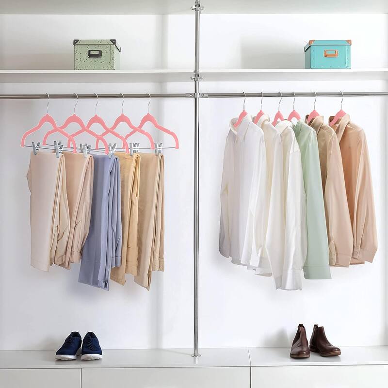 VECELO 20-Pack Pant Hangers (Black/Grey/Pink/Beige/Green) Clothes Hangers Non-slip Space-saving Clothes Hangers