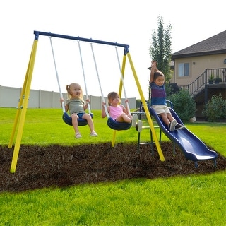 Power Play Time Metal Swing Set with 5ft Heavy Duty Slide and Two