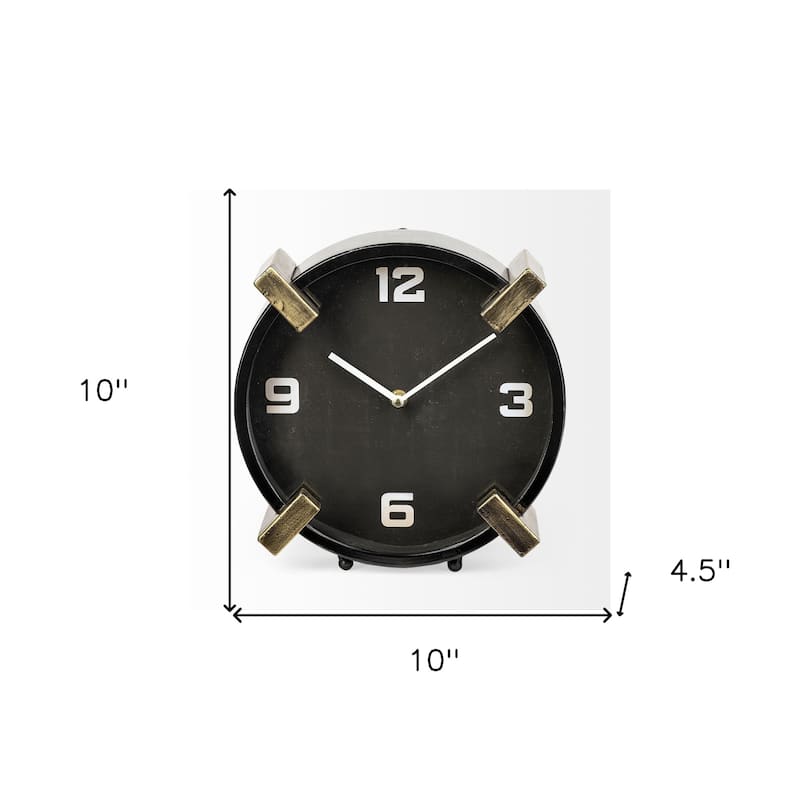 HomeRoots Black Gold Metal Round Desk Table Clock - 4.5' X '10' X '10
