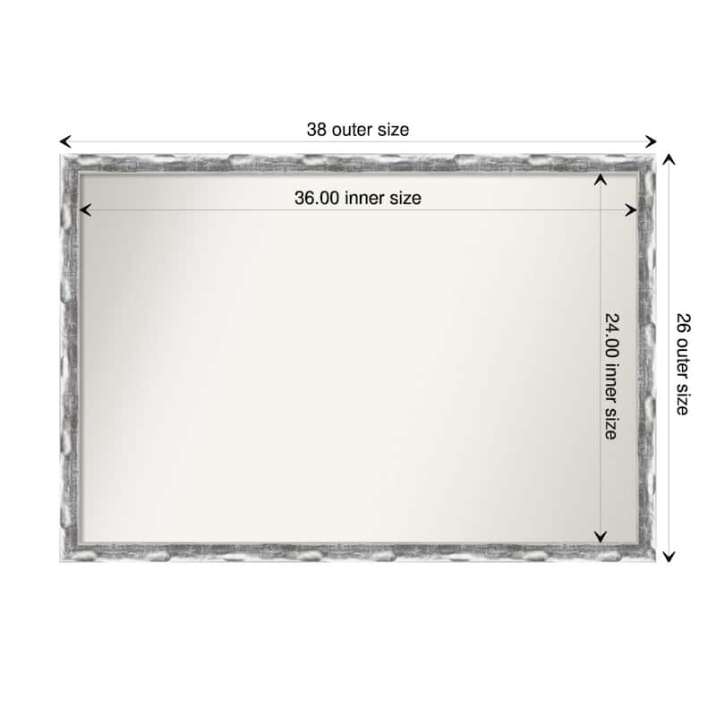 Non-Beveled Bathroom Wall Mirror - Scratched Wave Chrome Frame - 38 x 26 in - Scratched Wave Chrome