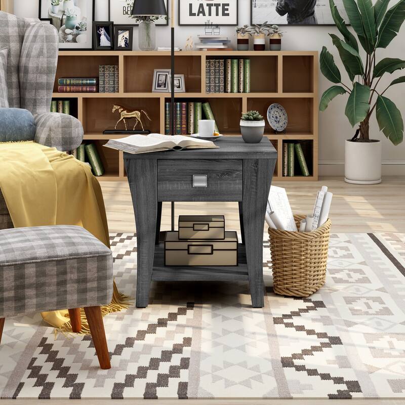 Werc Contemporary Grey 22" Wood 1-Shelf Side Table by Furniture of America