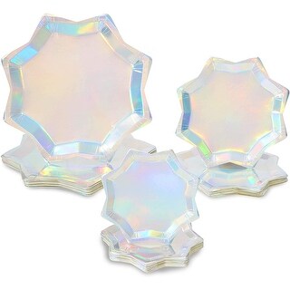 72 Pack Holographic Octagon Shaped Disposable Party Plates, Iridescent ...