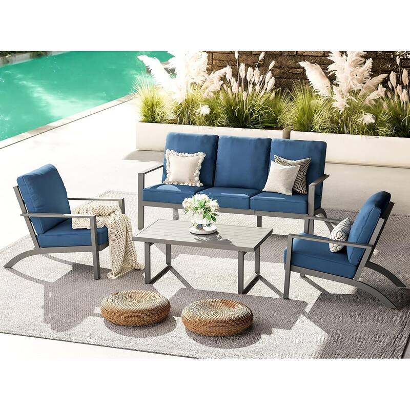 AECOJOY Aluminum Patio Furniture Set Outdoor Conversation Table and Chair