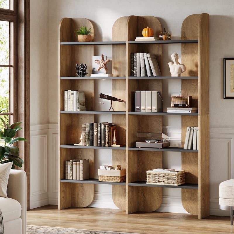 5-Tier Farmhouse Bookshelf, 70.87-Inch Double Wide Bookcase - Black Brown