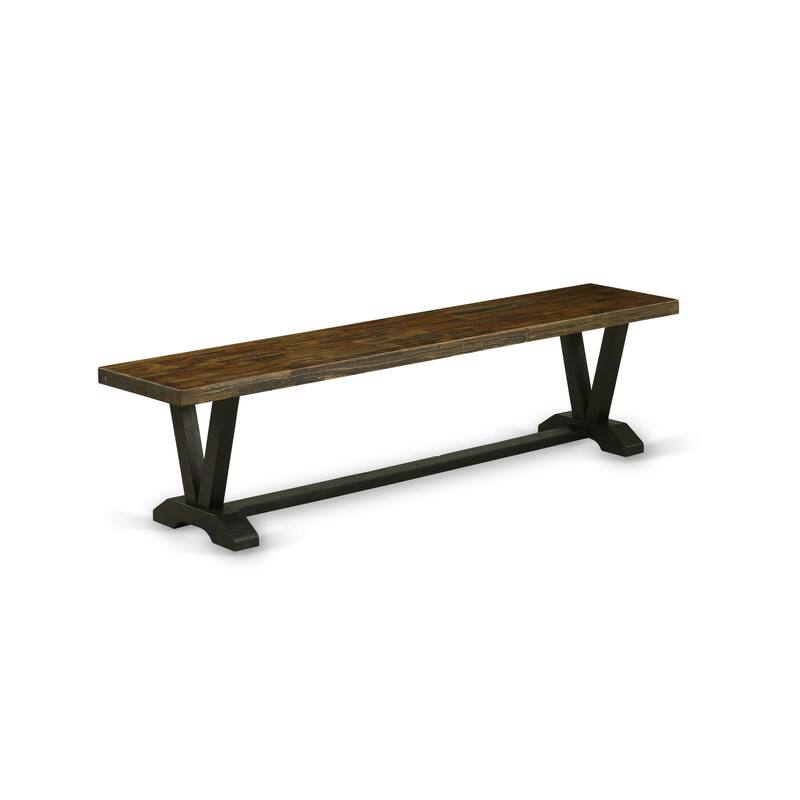 East West Furniture V-Style Modern Dining Room Bench with Wooden Seat, 72x15x18 Inch(Finish Options) - 72