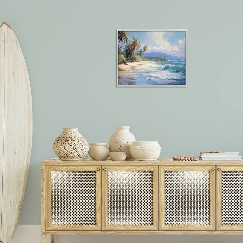 Stupell Tropical Coast with Rolling Waves Framed Giclee Art Design By Franklyn Gregory