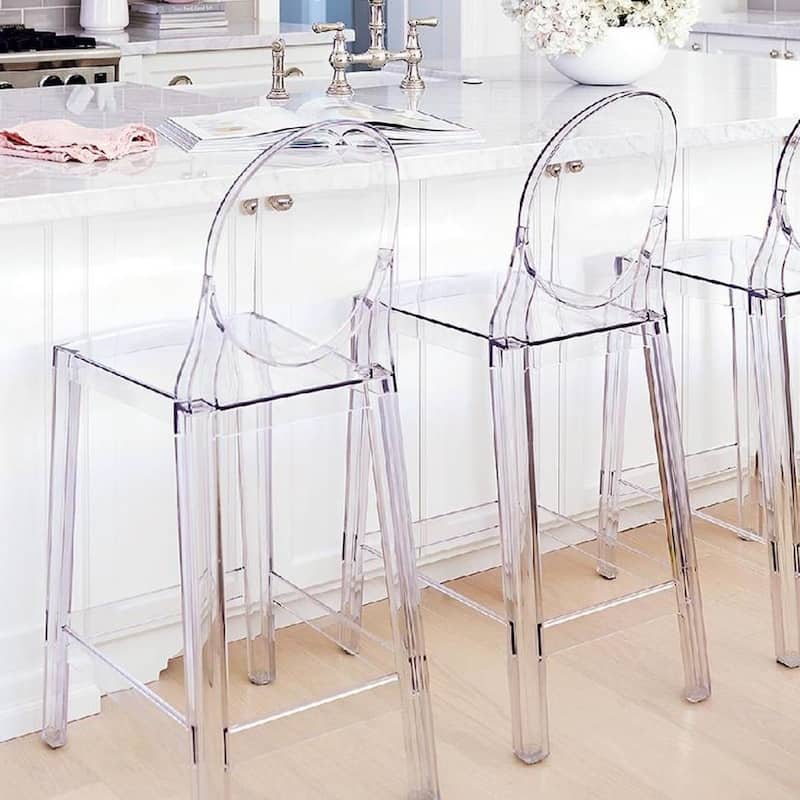 (Set of 2) Casper Round Back Transparent Plastic Counter Stool