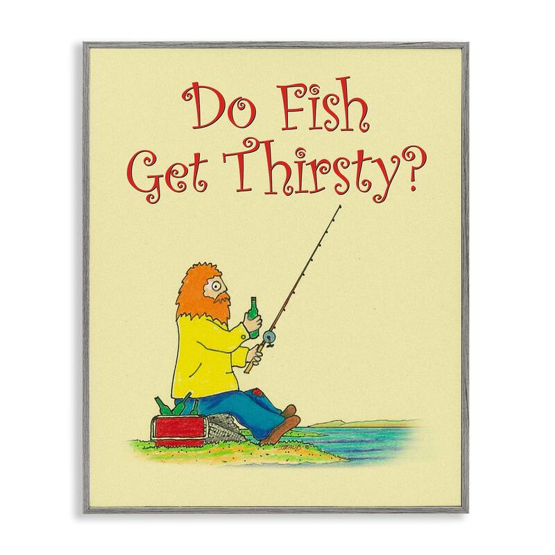 Stupell Do Fish Get Thirsty Humor Framed Giclee Art Design By Roger Straub - 24 x 30 - Grey