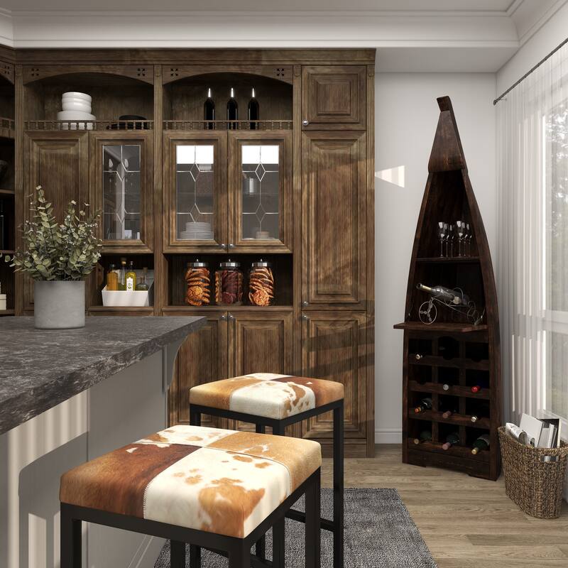 Brown Wood 12 Bottle and 2 Shelf Boat Standing Wine Rack with Foldable Tray