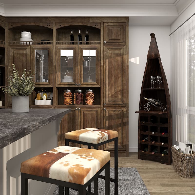 Wood Boat 12 Bottle 2 Shelf Standing Wine Rack with Foldable Tray - Brown - Roche River Decor