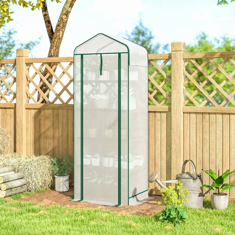 Outsunny 5 Tier Mini Greenhouse with Screen Roof, 27.6" x 19.7" x 75.6", Portable Small Greenhouse with High Strength PE Cover