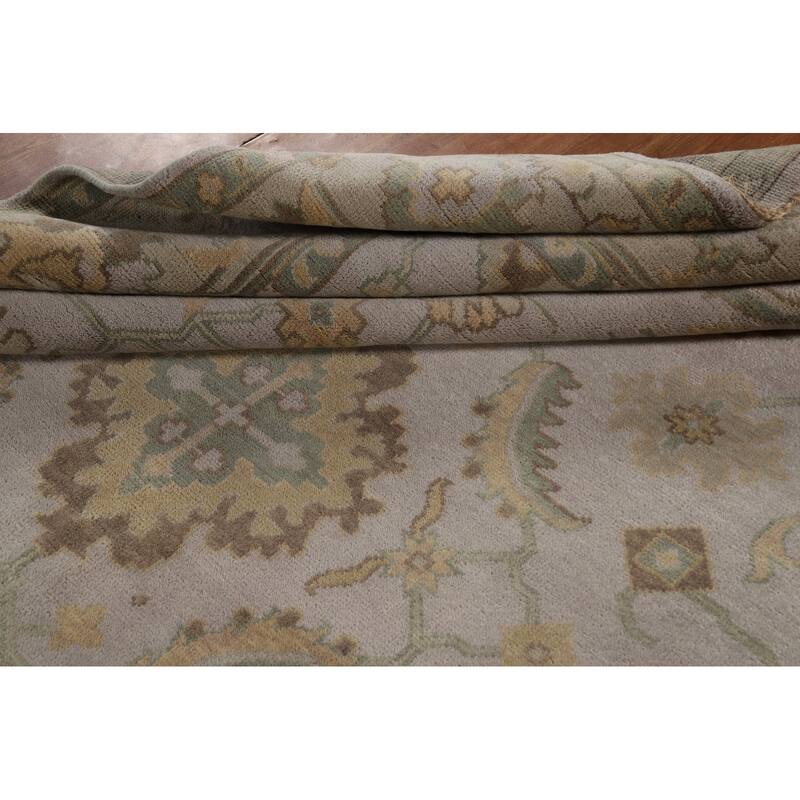 All-Over Floral Oushak Oriental Area Rug Hand-Knotted Wool Carpet - 9'1"x 12'1"